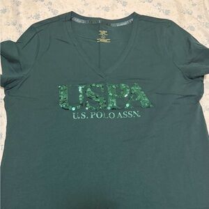U.S. Polo Assn. Teal Sequin Logo Women's Tee